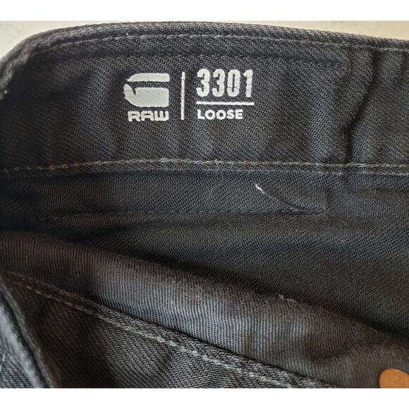 G-STAR RAW 3301 Loose Jeans Slim Straight Leg Black Dark Wash Men's **Size 34W** - Picture 2 of 16